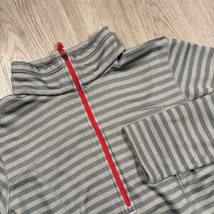 Columbia Women's Medium Striped Quarter Zip Pullover Gray‎ Red Trim Fleece Lined